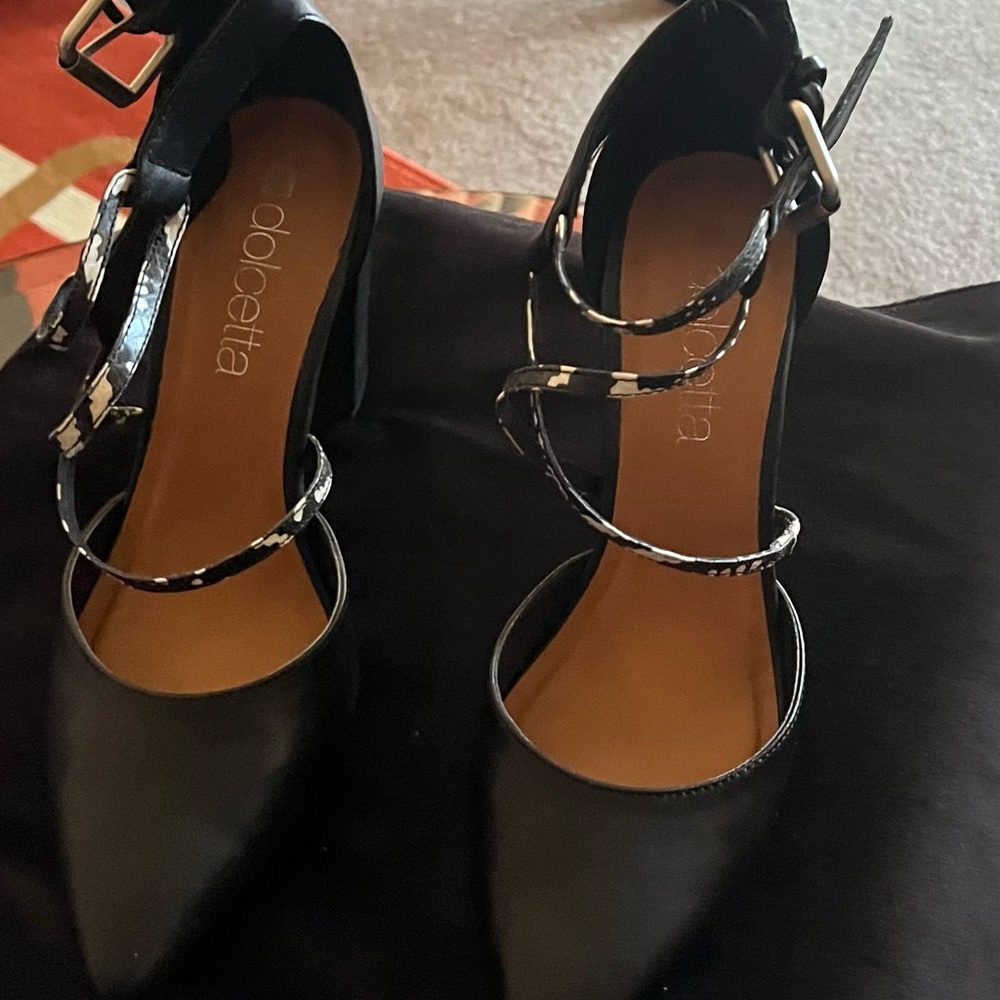 Dolcetta black and white strap up shoes